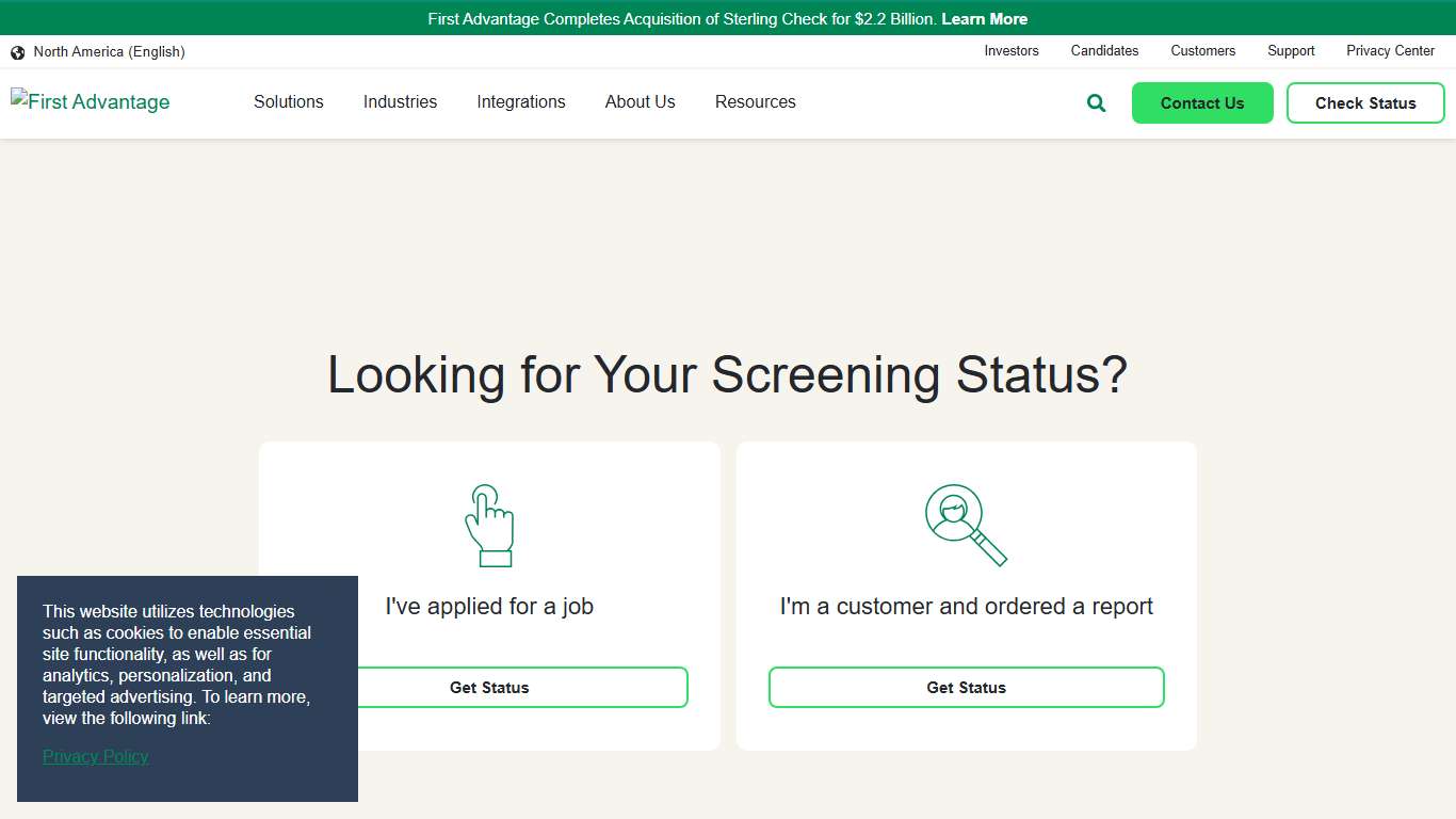 Screening Status - North America | First Advantage